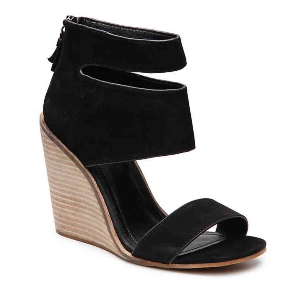 NEW Black Genuine Leather Thick Ankle Strap Sandal - Picture 6 of 8